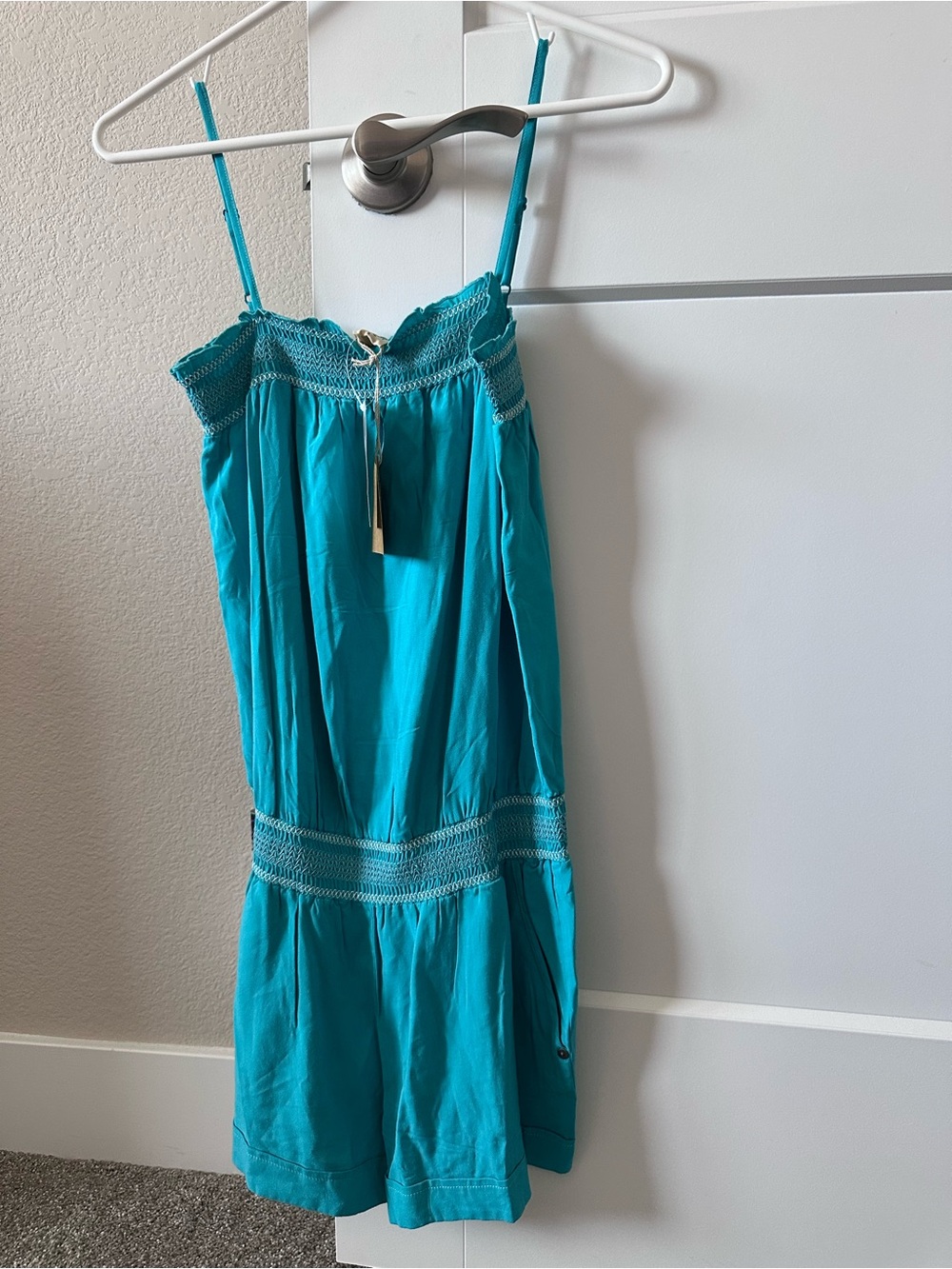NWT Timeout Los Angeles Turquoise Smocked Romper Size S Boho Summer
